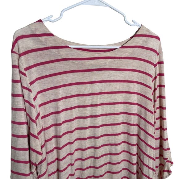Chico's Shirt Women's 3 Red Striped Round Neck 3/4 Sleeve XL Casual Top - Picture 6 of 8